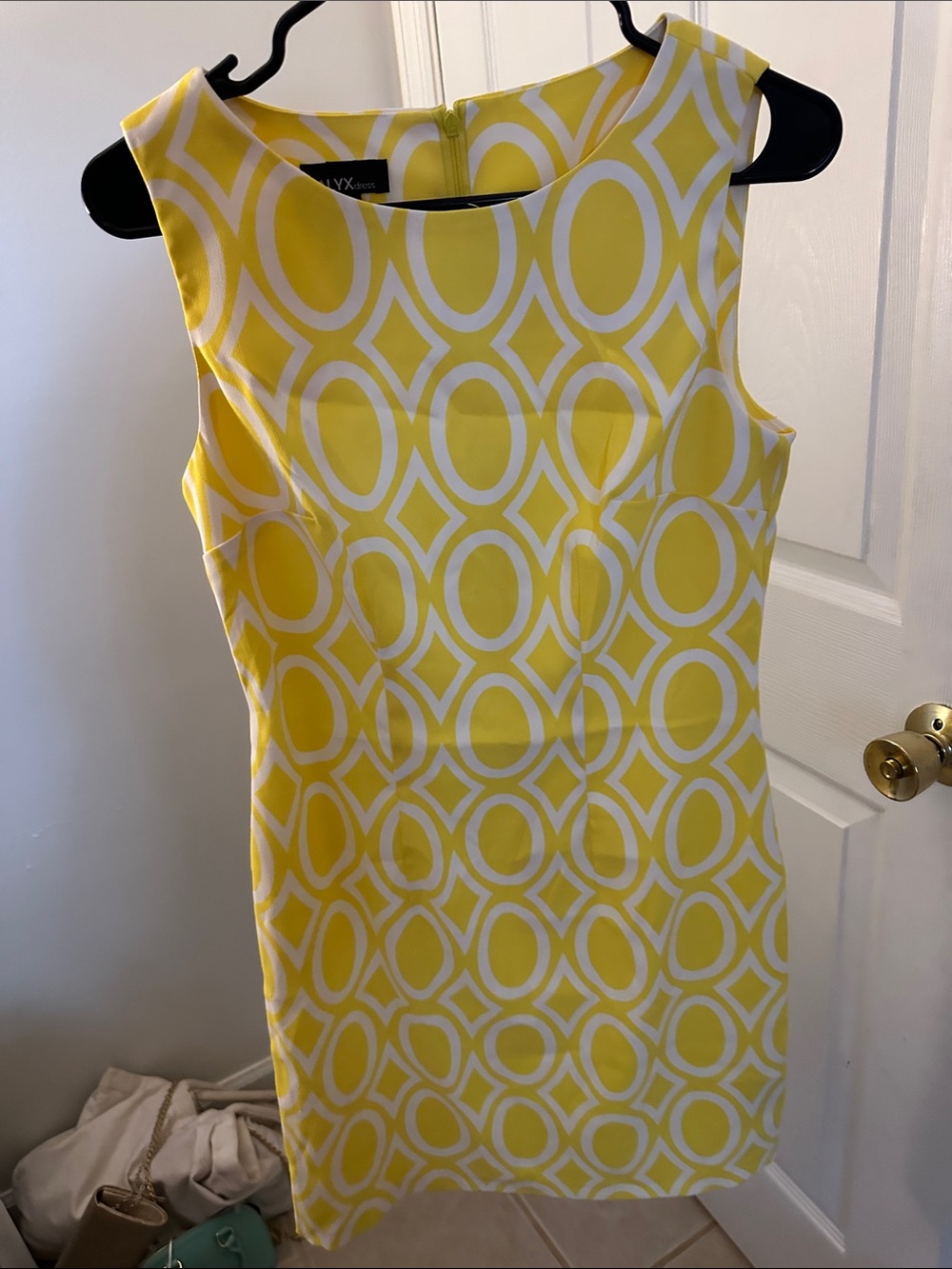 ALYX Yellow and White Geometric Sleeveless Sheath Dress